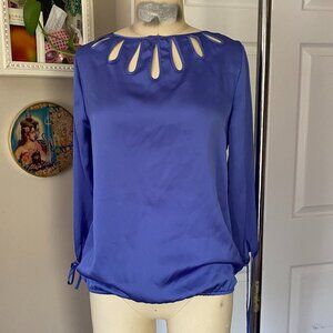GUESS Periwinkle Silk Satin Keyhole collar Peasant Tunic Shirt *SMALL*